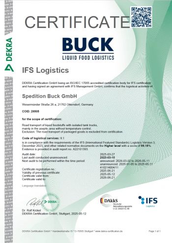 IFS Zertifikat Buck / Dekra